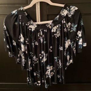 Super cute off-the-shoulder shirt with dazzling flowers from Hollister sized xs.